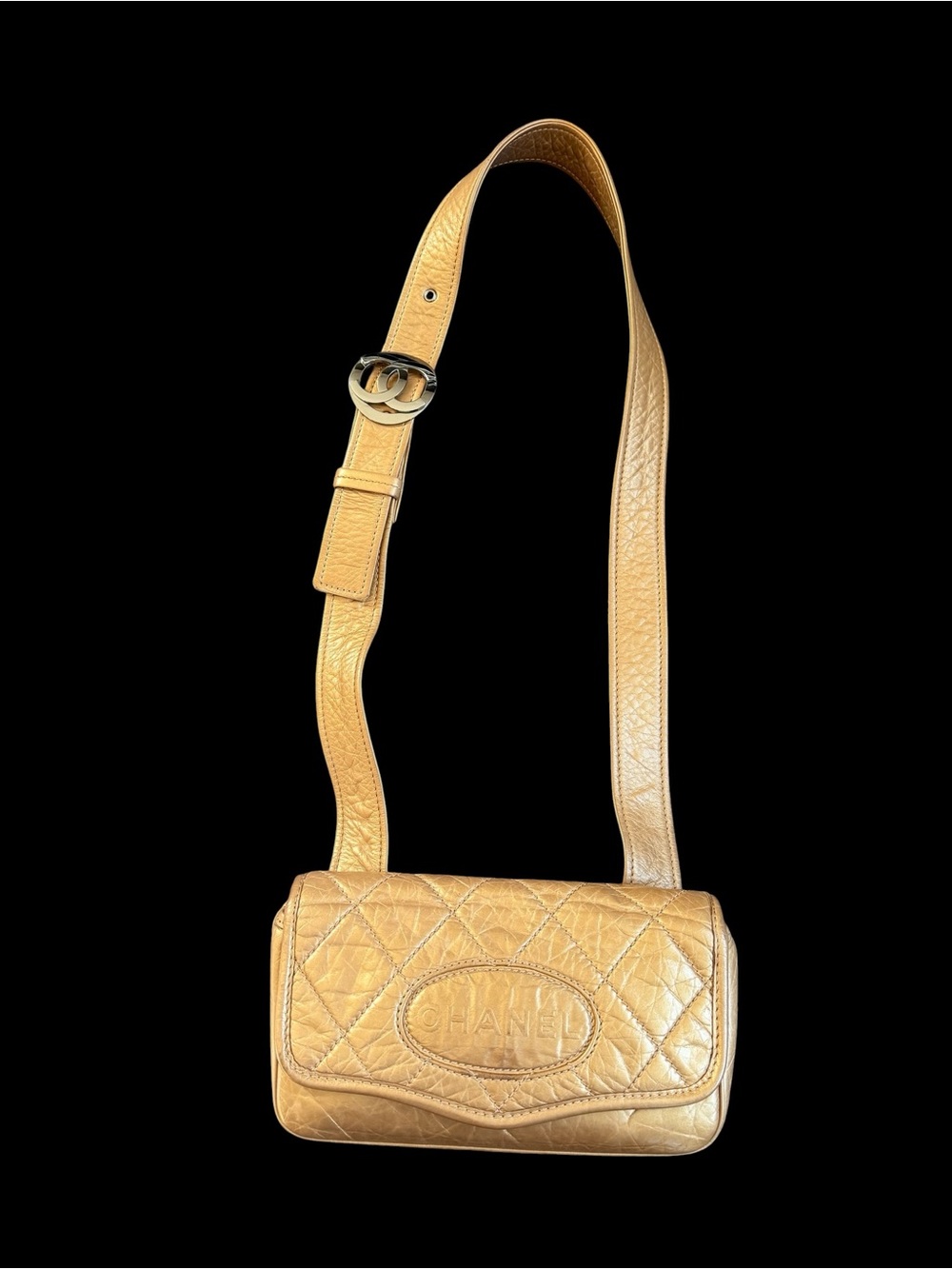 Chanel Gold Quilted Distressed Leather Small Messenger CC Bag